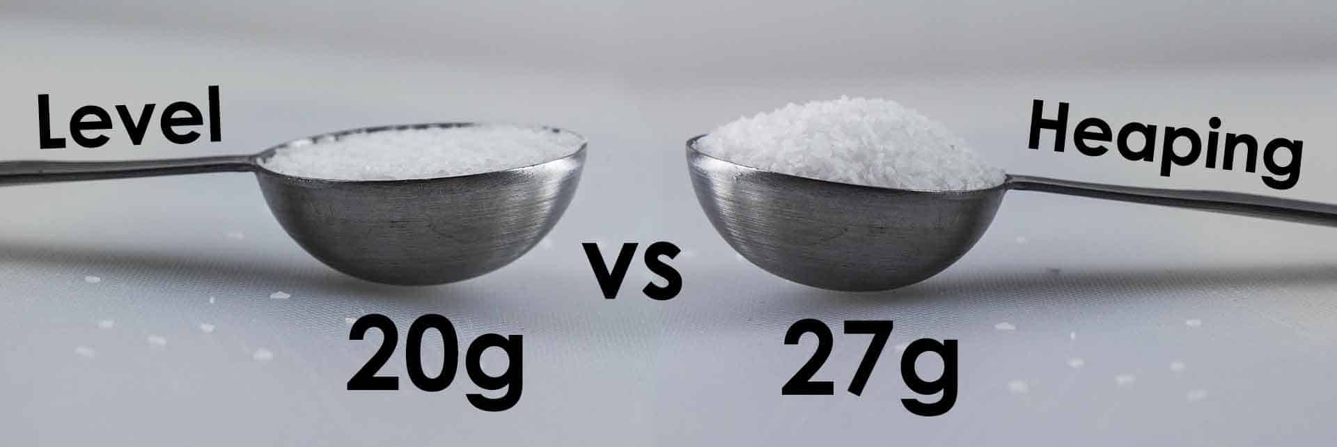 a level tablespoon salt vs a heaping spoon side by side